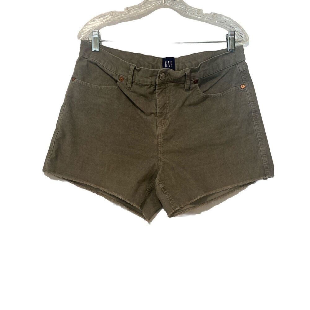 Corduroy Shorts Olive Green Raw Edge Hem Stretch Women's Sz 12